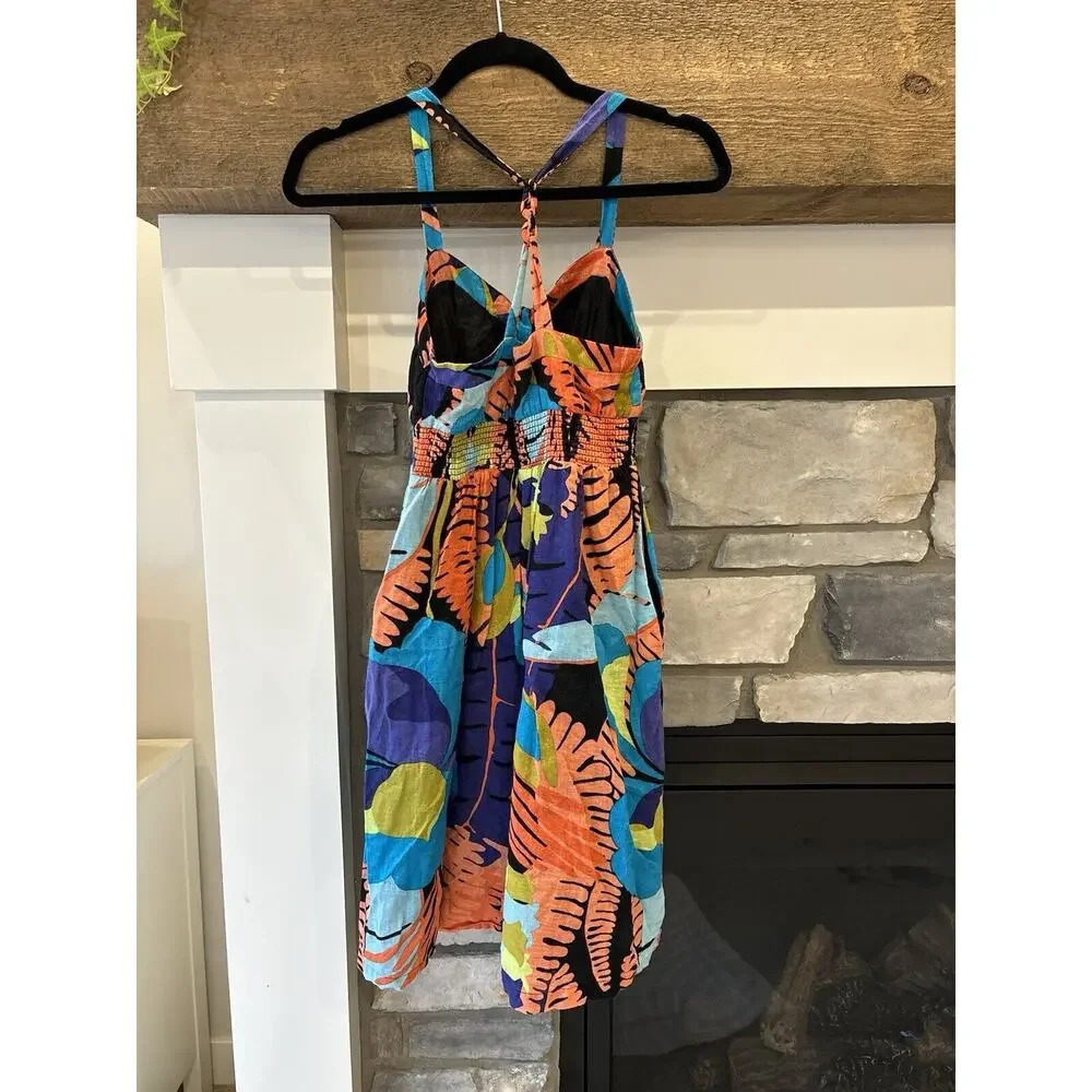 Anthropologie Edme & Esyllte Dress Women 0 Linen Tropical Floral Vacation Color - Picture 2 of 8